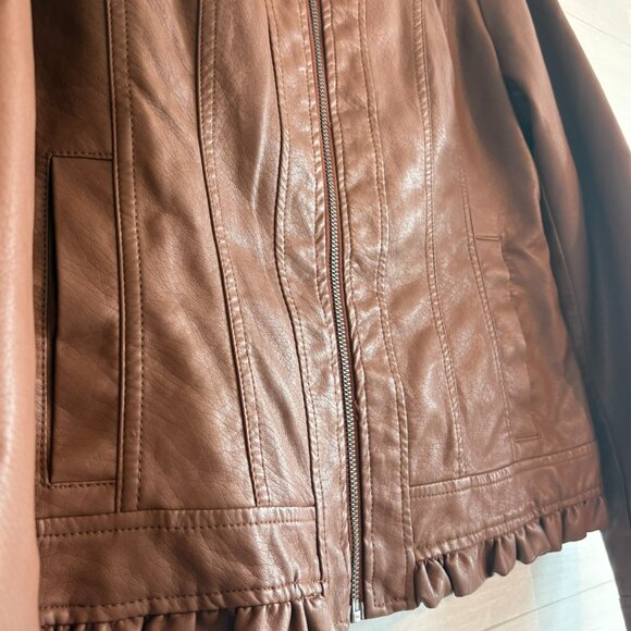 Christopher & Banks Womens Faux Leather Jacket Medium Brown - Picture 2 of 7